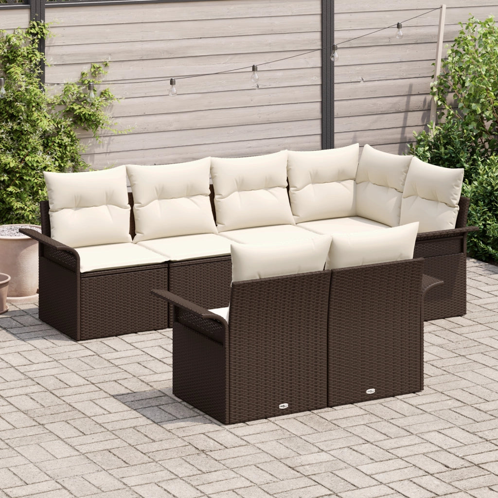 Set di divani da giardino da 7 pezzi con cuscini marroni in polyrattan
