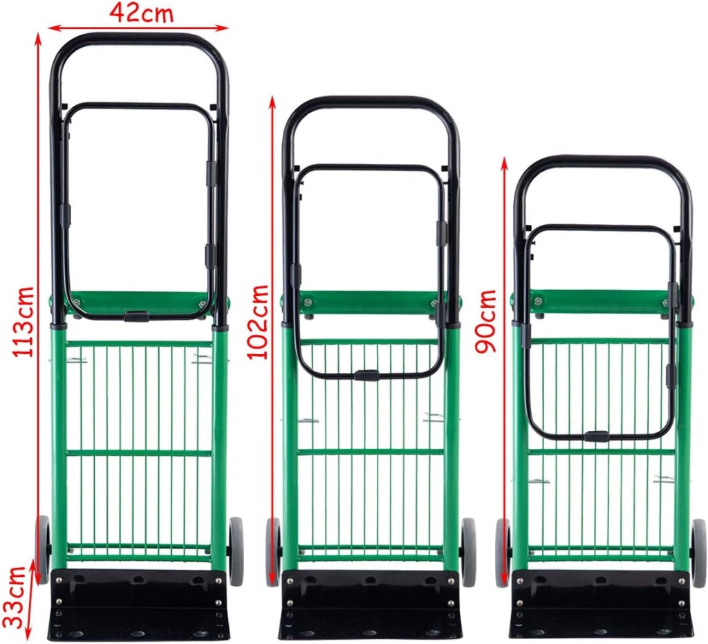 Carrello Per Trasporto Pieghevole, 2 in 1, Portapacchi Carrello per Trasporto di Sacchi in Acciaio, Altezza Regolabile, Capacità di Carico Fino a 90 kg