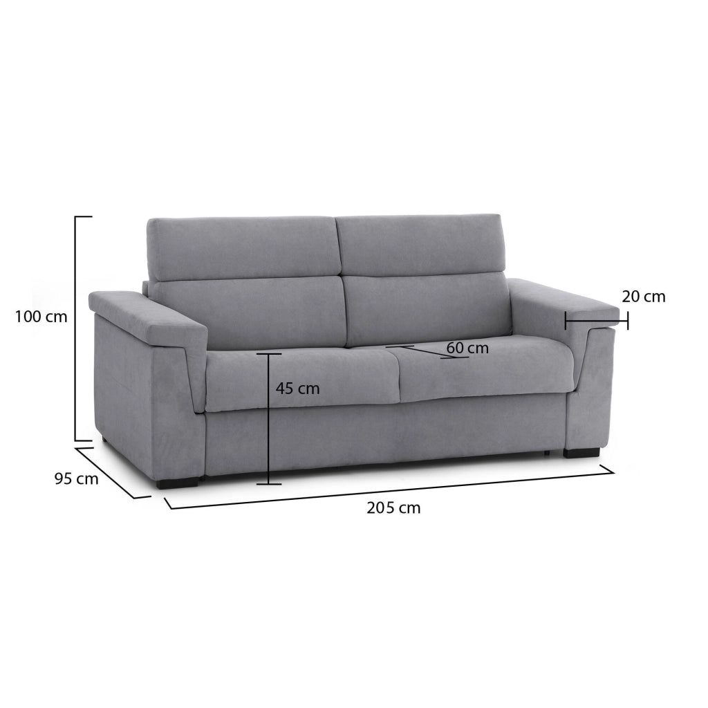 Flaibano, Divano Fisso 2 Posti Sfoderabile Made in Italy, 205x95x100h cm Grigio