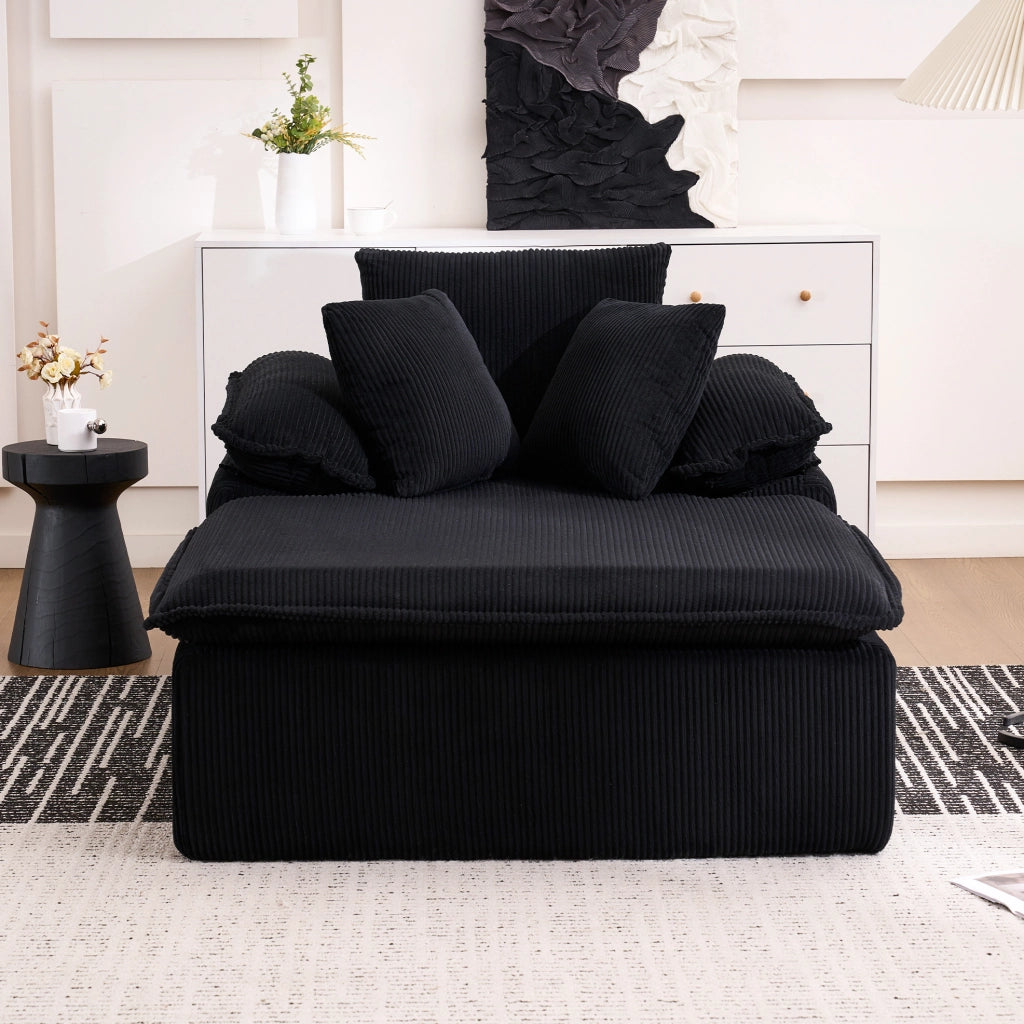 Divano lounge senza telaio in velluto a coste nero 177 cm