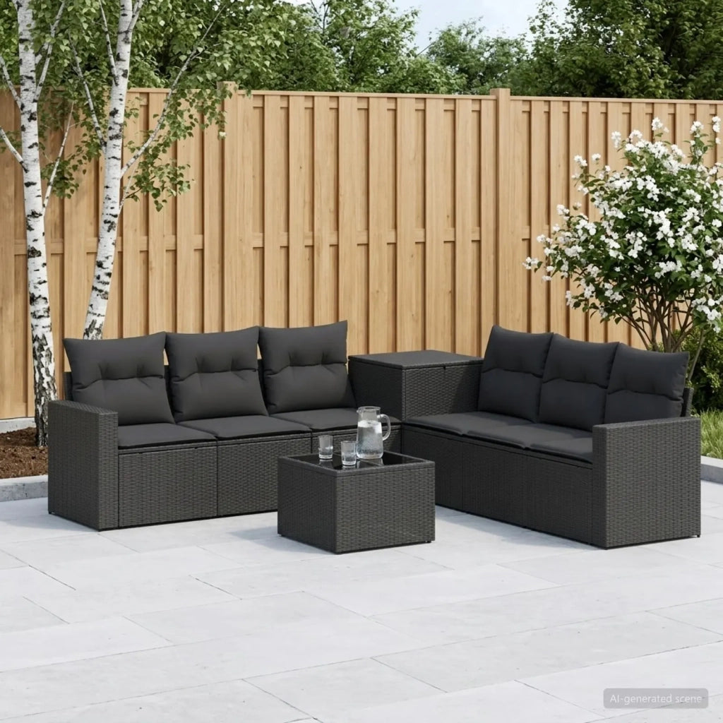 Set di divani 8 pz Nero Rattan sintetico e Acciaio 3448314