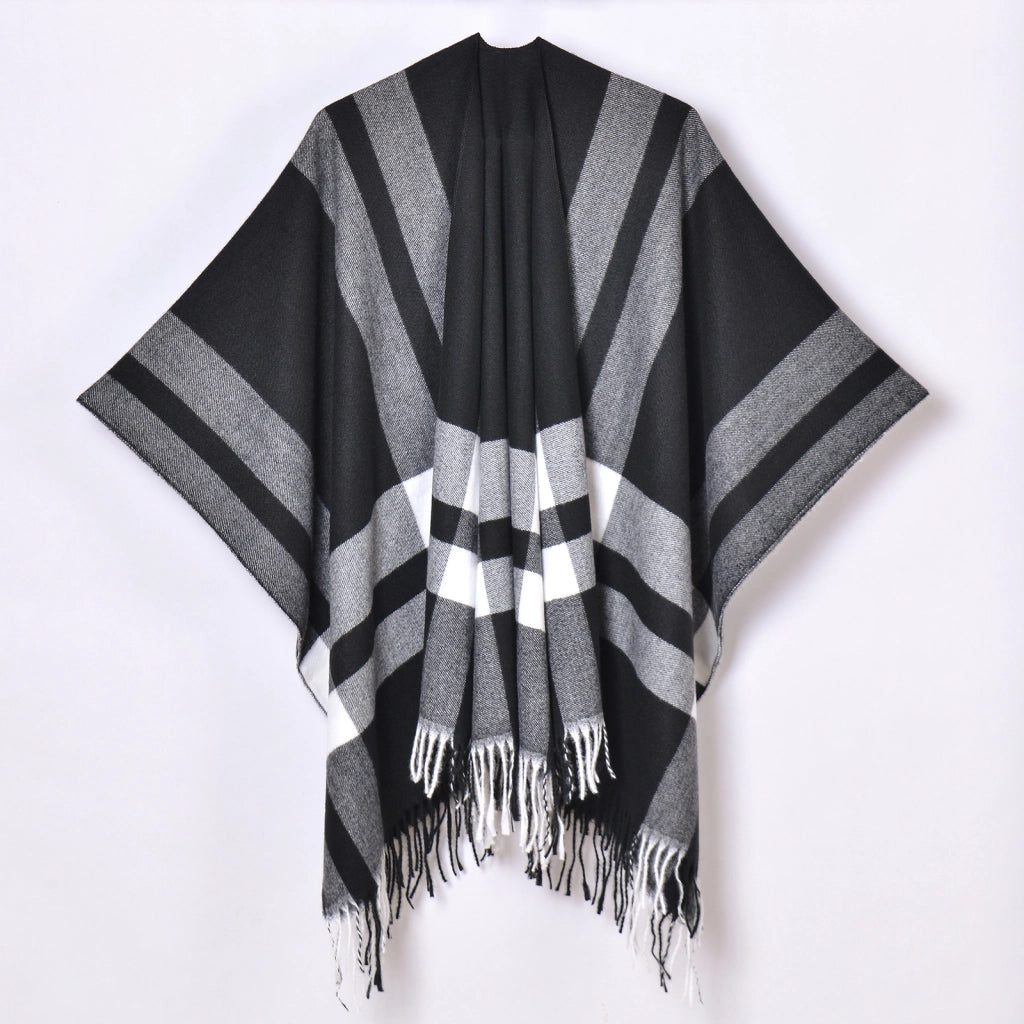 Nuovo scialle diviso con nappe, sciarpa semplice a quadri jacquard da donna