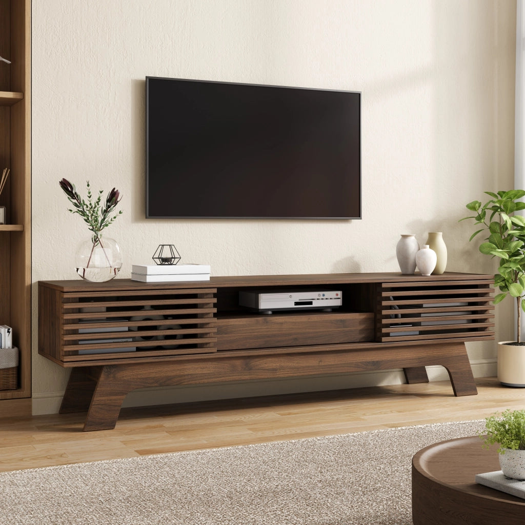 Mobile TV 150x35x44 cm con ante a lamelle in MDF noce