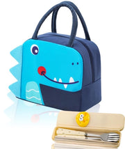 Borsa termica per bambini, borsa per pranzo impermeabile piccola, borsa termica per bambini per la scuola, set di utensili per bambini con dinosauro.