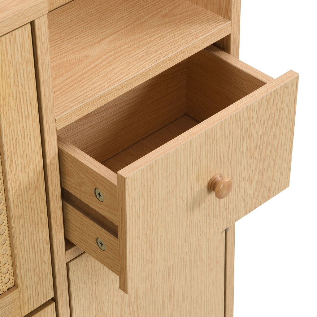 Scarpiera con 3 Ante a Ribalta e 1 Cassetto; con Gambe in Legno Massello; in MDF; 90×17×125 cm; Naturale