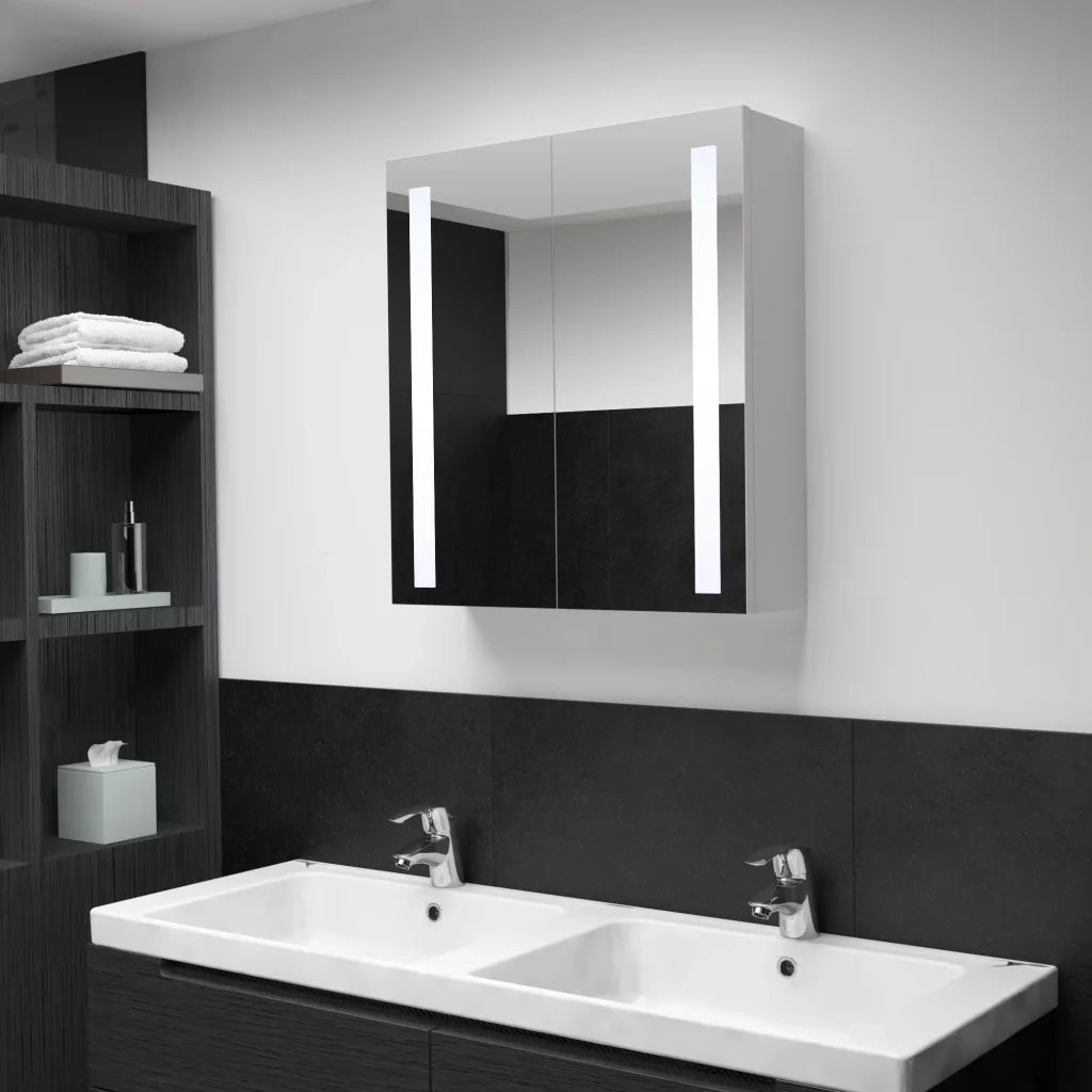 Armadietto Bagno | Armadio da bagno con Specchio e LED 60x14x62 cm