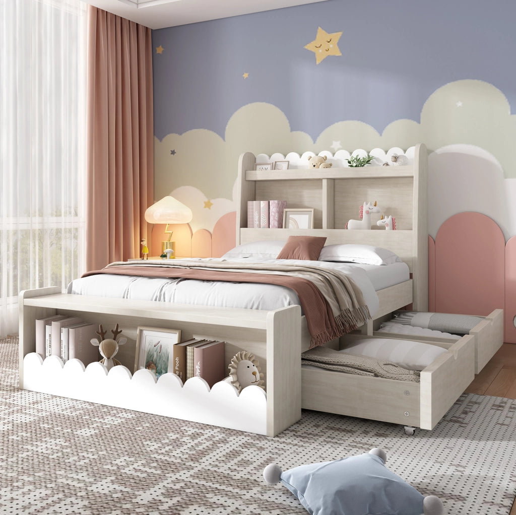 Letto singolo per bambini 90x190 cm con cassetti e ripiani