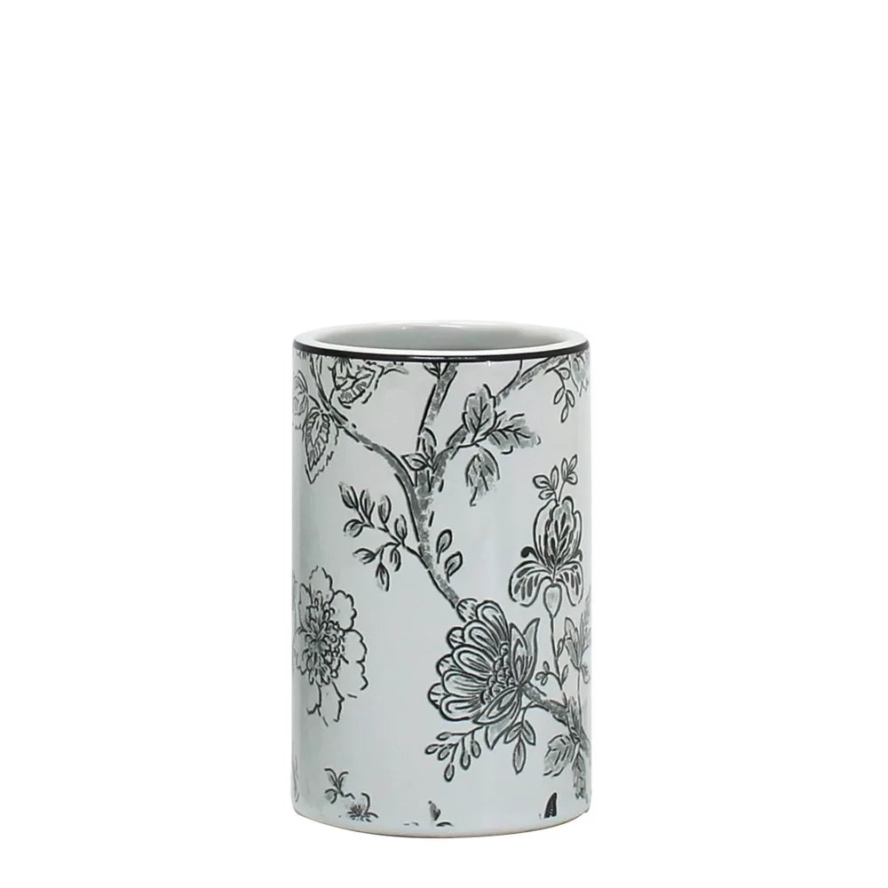Bicchiere in ceramica bianco con decori - serie Fiori