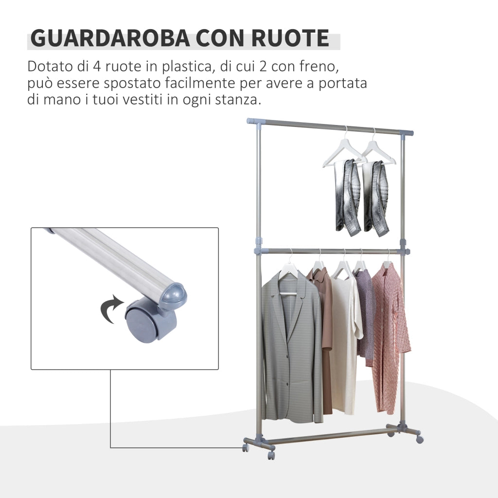 Appendiabiti Stender a Ruote Regolabile ¨C zephmum ¨C Acciaio Inox 165x48x180cm