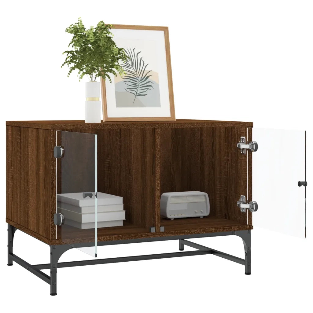 Tavolino Salotto con Ante in Vetro Rovere Marrone 68,5x50x50cm 836545