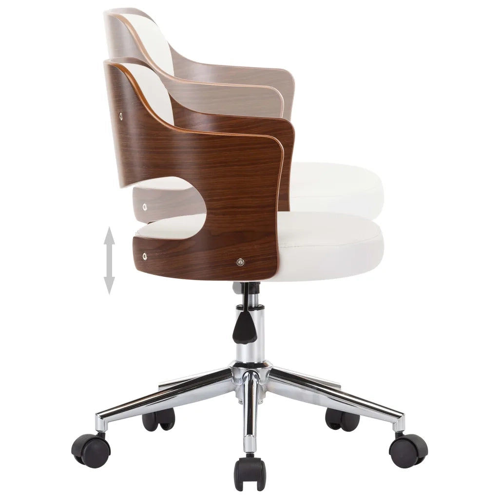 Sedia da Ufficio Girevole Bianca in Legno Piegato e Similpelle 3054849