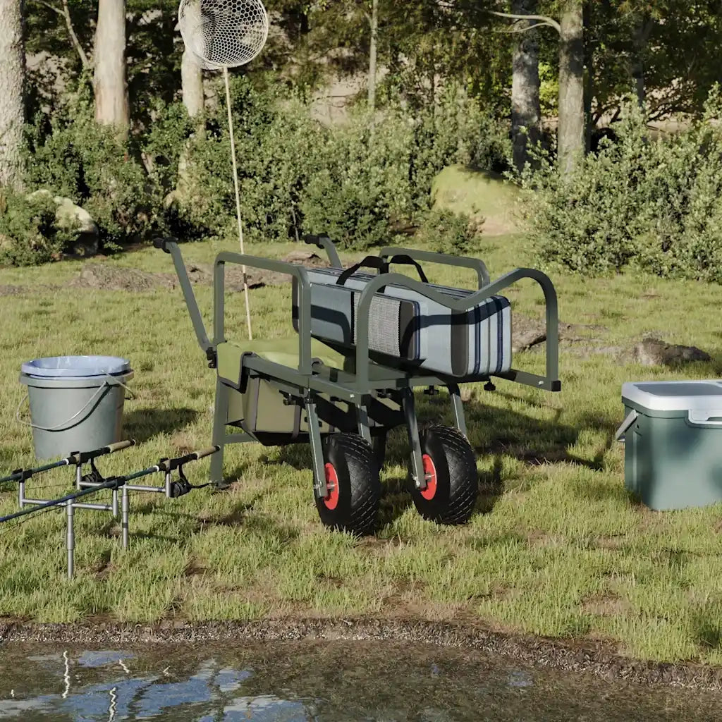 Carrello da Pesca Verde con 2Ruote Acciaio Verniciato a Polvere