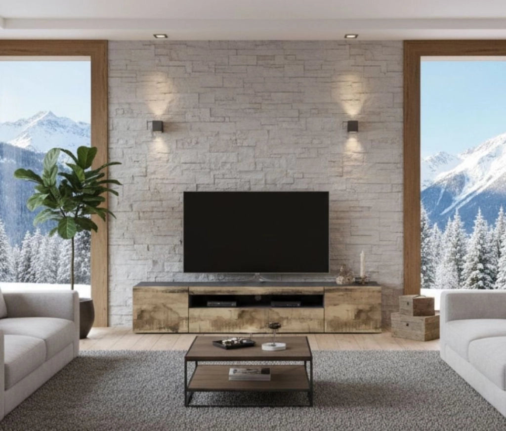Artropodi, Mobile Porta tv 2 Ripiani Made in Italy, 200x40x37h cm Marrone Acero