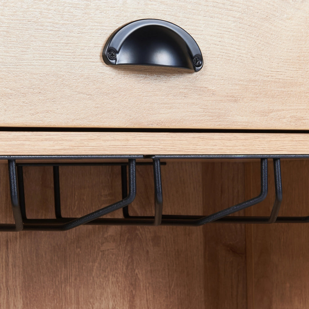 Credenza con cassetto 2 ripiani e porta bicchieri in vetro legno chiaro stile moderno soggiorno