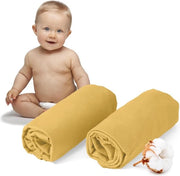 Set di 2 coperte per lettini 40 x 90 cm, certificato Oeko-Tex, 100% cotone, coperta per lettini Jersey Baby, 150 g/m², giallo
