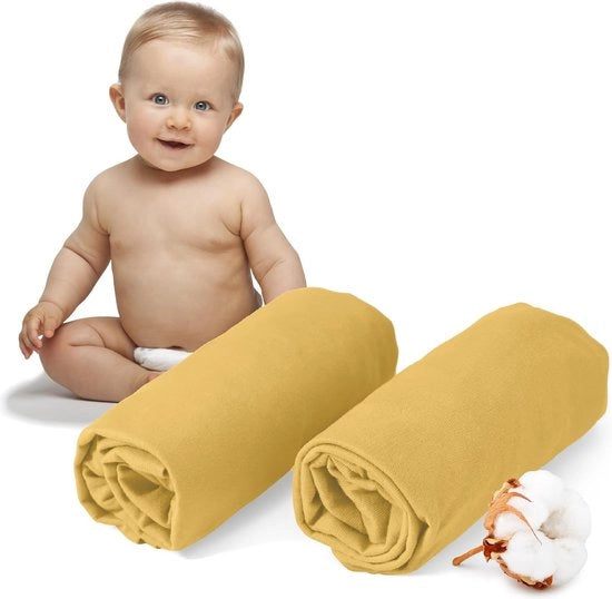 Set di 2 coperte per lettini 40 x 90 cm, certificato Oeko-Tex, 100% cotone, coperta per lettini Jersey Baby, 150 g/m², giallo