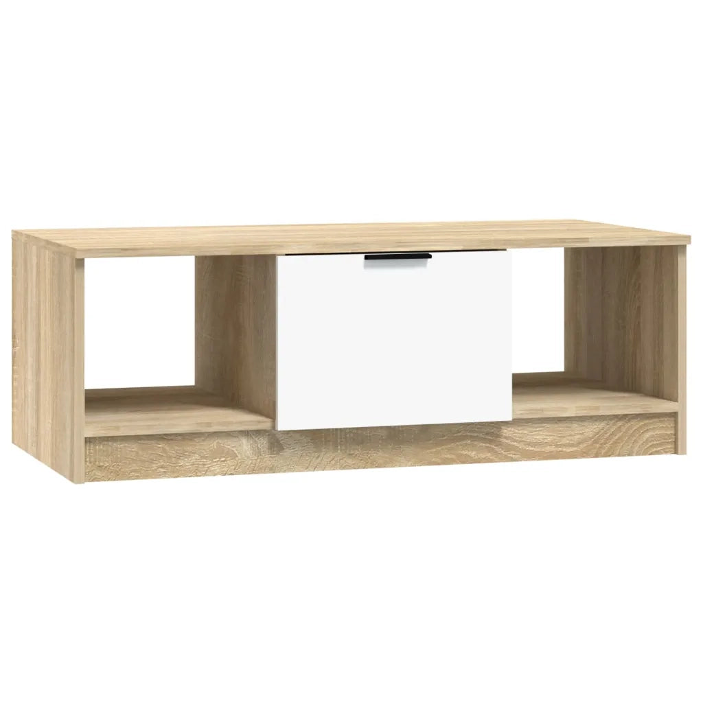 Tavolino Bianco e Rovere Sonoma 102x50x36 cm Legno Multistrato 811354
