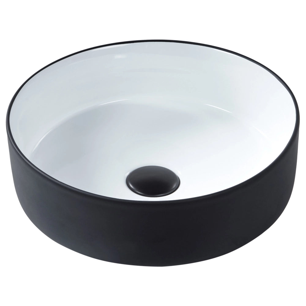 Lavabo da bagno rotondo in ceramica 36 cm nero e bianco stile moderno elegante