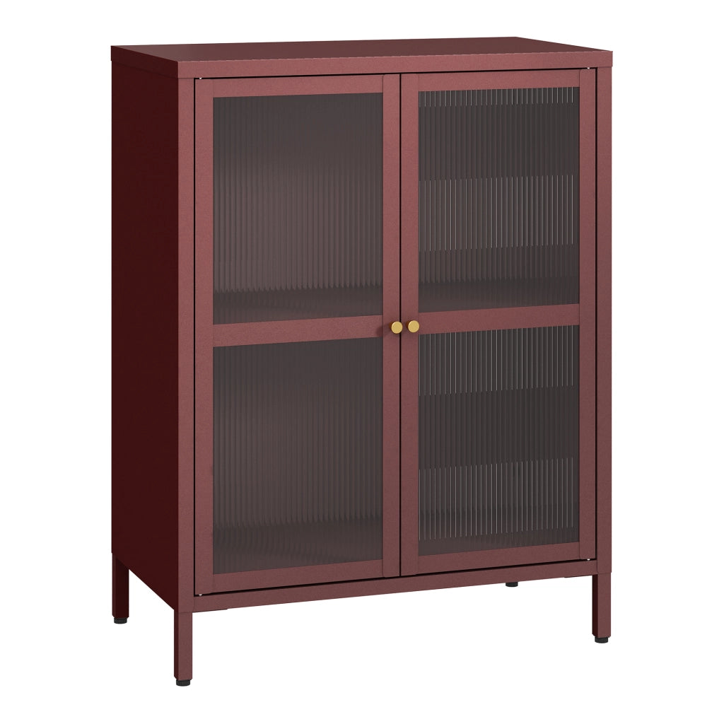 Credenza Säkylä Comò con Ante in Vetro Scanalato 84x64x35 cm Rosso Vino [en.casa]
