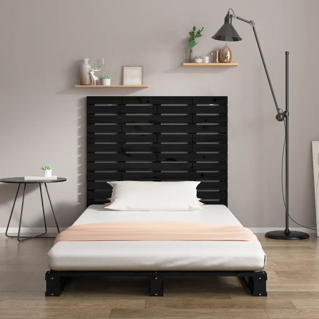 Testiera da Parete Nera 141x3x91,5 cm in Legno Massello di Pinocod mxl 81759