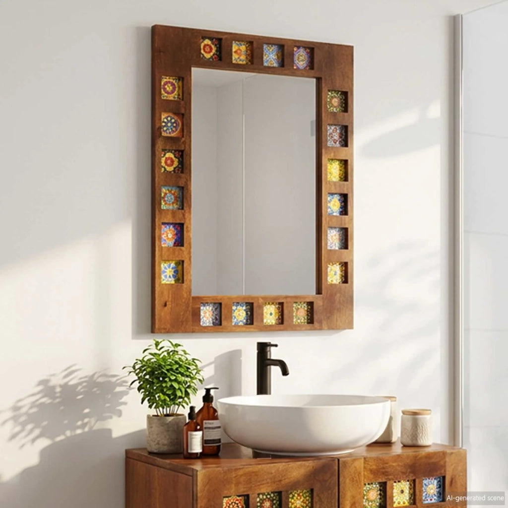 Specchio da bagno Noce 50 x 70 x 2,5 cm Legno di mango massello 4018255