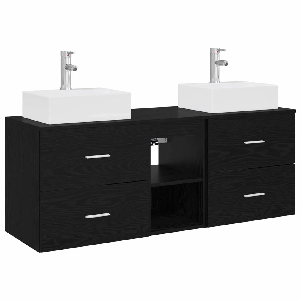 Set di Armadi da Bagno 3 pz Nero 129 x 41 x 79,5 cm 3405836