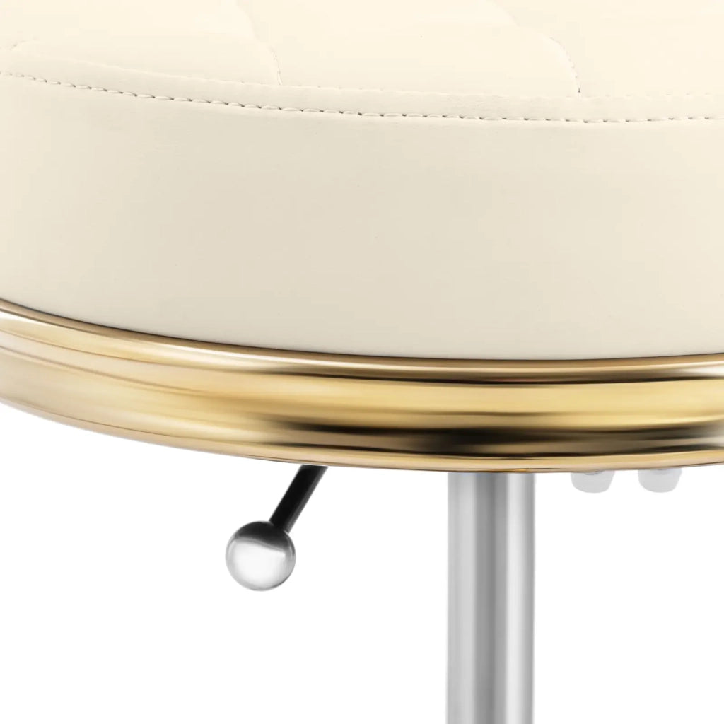 Sgabello girevole con schienale portata 150 kg alluminio PVC compensato schiuma sintetica beige e oro 14_0010112