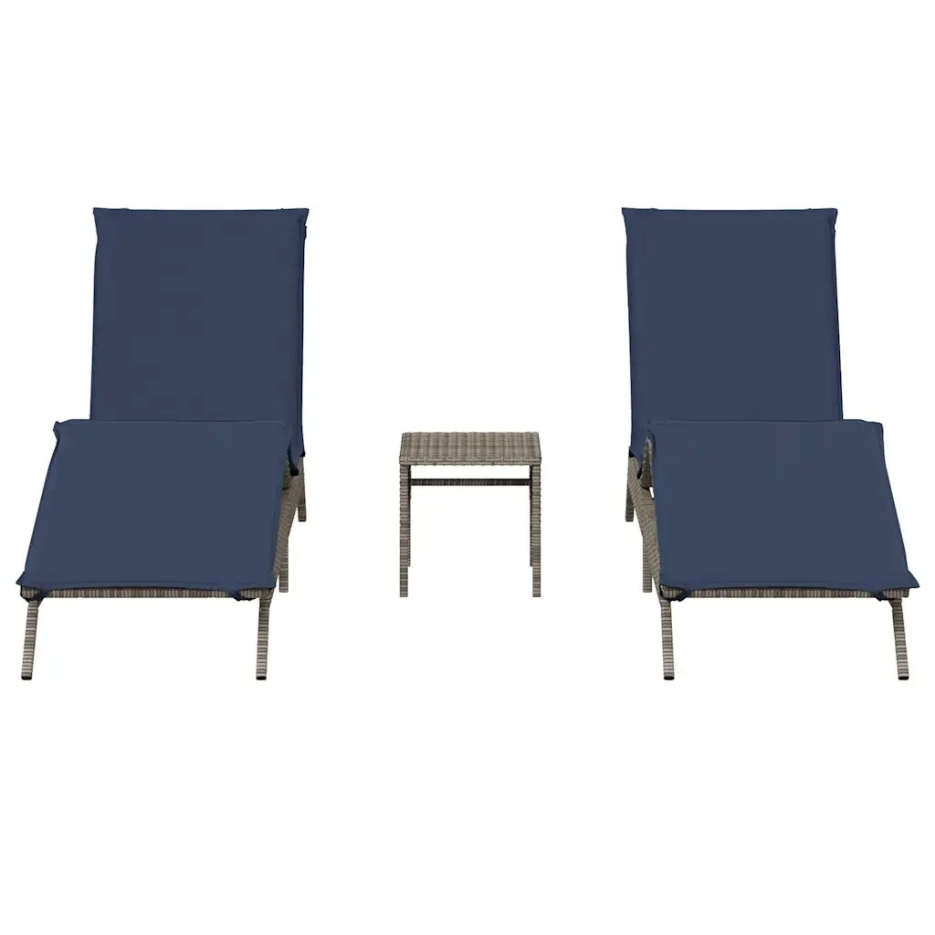 Lettini Prendisole 2 pz con Tavolino Grigio in Polyrattan 4002716