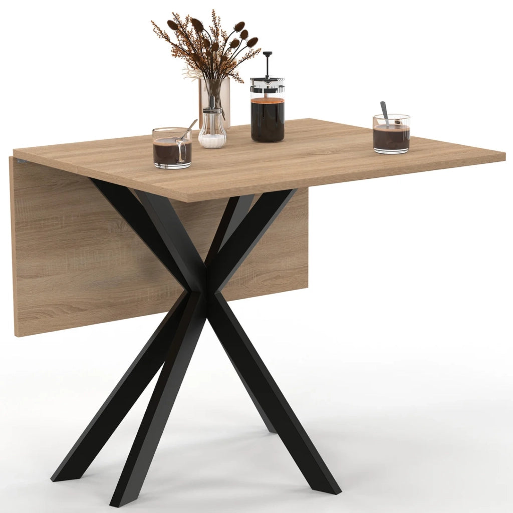 IDMarket - Consolle pieghevole per 2-4 persone ALIX con gambe in legno e ragno nero 103 x 76 cm