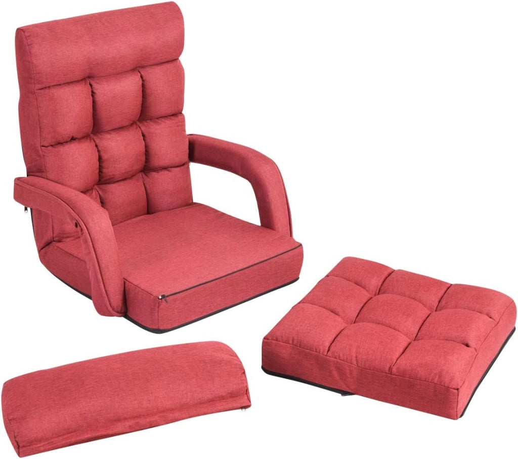 Poltrona Pieghevole da Relax, Schienale Reclinabile a 5 Livelli, Cuscini Imbottiti, Multiuso e Regolabile, Portata di 120 kg, per Ufficio/Soggiorno/Studio, 67x65x72 cm