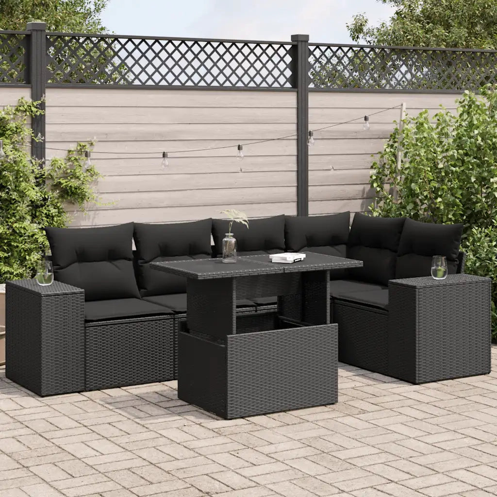 vidaXL Set Divano da Giardino 6 pz con Cuscini Nero in Polyrattan