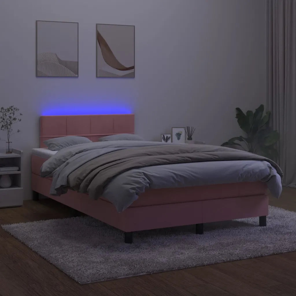 Letto a Molle con Materasso e LED Rosa 120x200 cm in Vellutocod mxl 74903