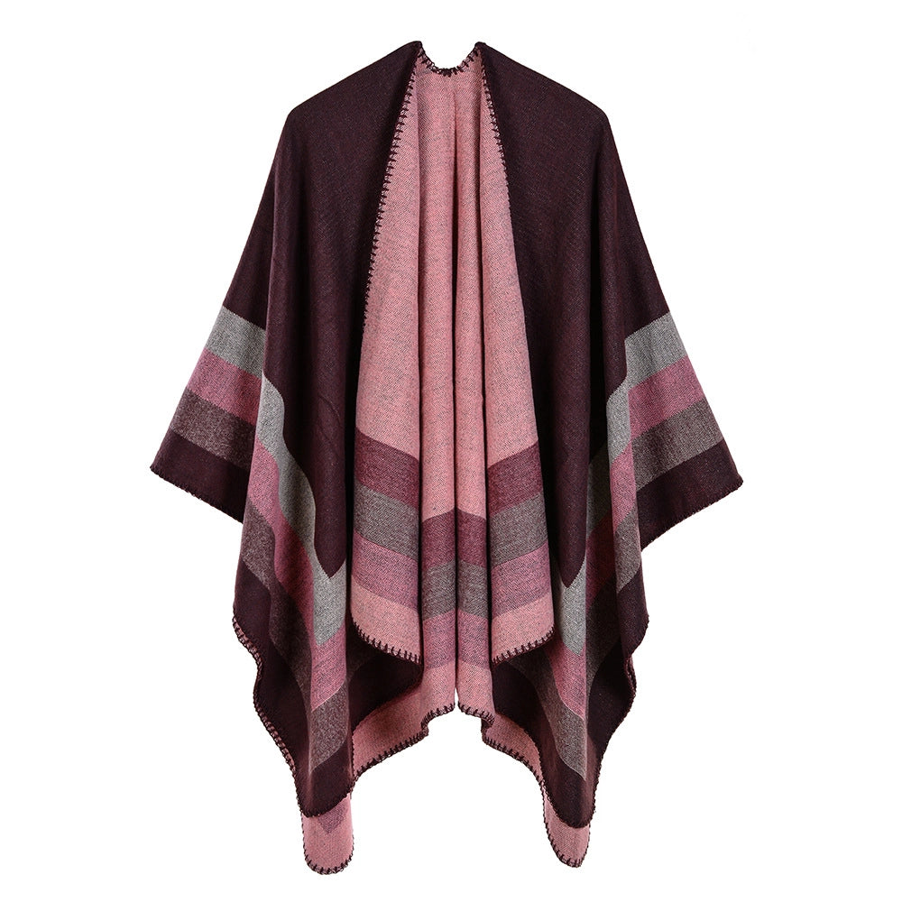 Sciarpa calda da donna a righe, piccola e quadrata, in cashmere e acrilico.
