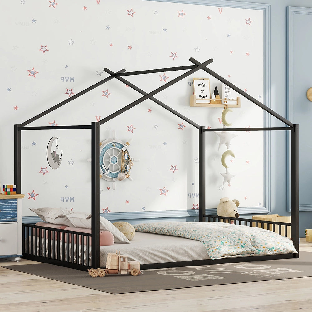 Letto a castello per bambini - Xylo - 140x200 cm - Nero - Struttura in ferro