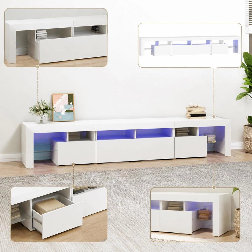 TV Cabinet With LED Lights White 230x36.5x40 Cm