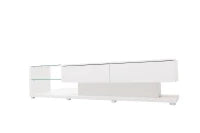 Mobile TV bianco lucido con pavimenti in vetro e illuminazione a L, Bianco