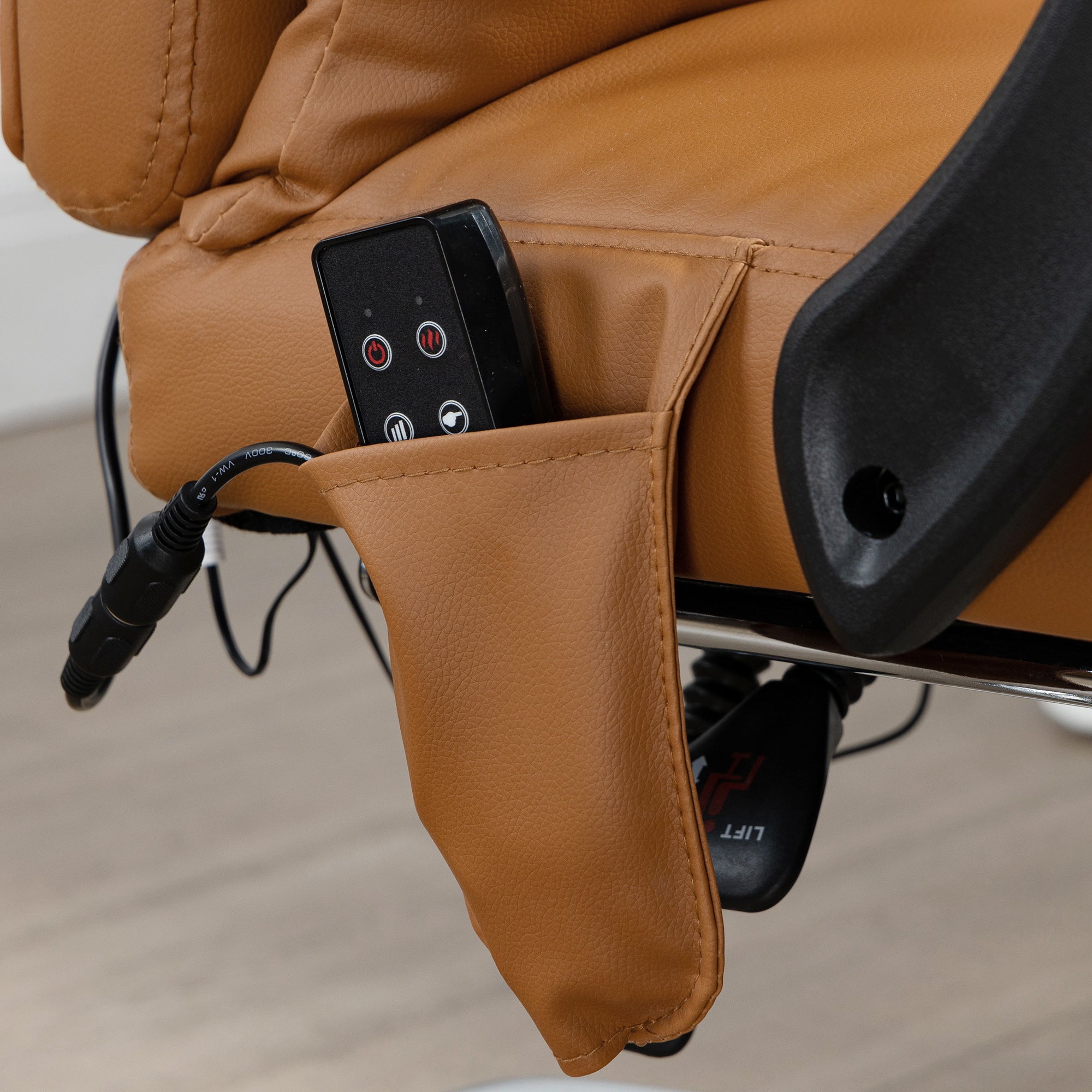 Sedia da Ufficio 6 Punti Massaggianti e Riscaldamento Lombare in Finta Pelle Marrone Chiaro