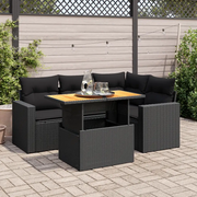 Set Divani da Giardino 5 pz con Cuscini in Polyrattan Nero