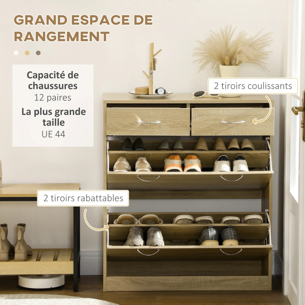 Scarpiera con Cassetti e Ante ¨C Zephmum ¨C Legno Naturale 80x30x91.5 cm