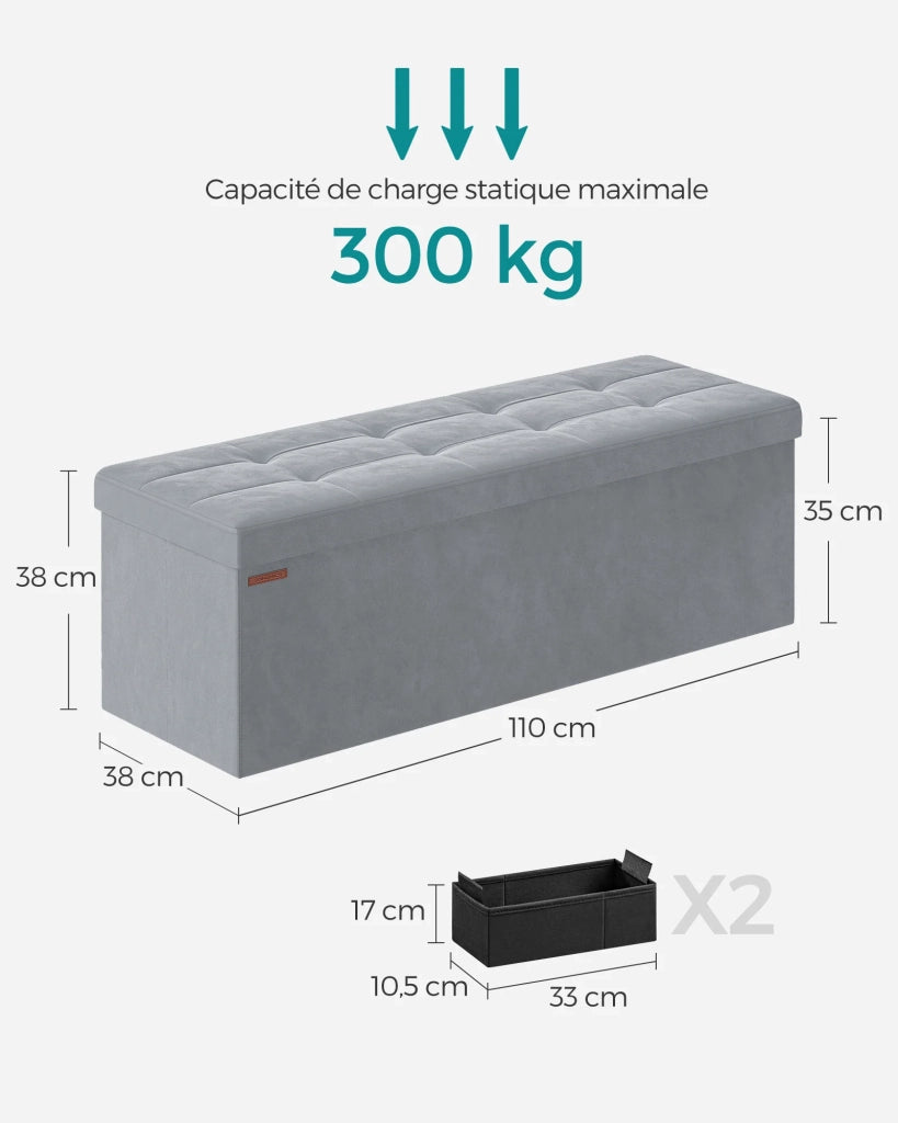 Panca contenitore in velluto con coperchio 2 contenitori divisori rimovibili capacità di carico 300 kg per corridoio soggiorno camera da letto grigio 12_0004161
