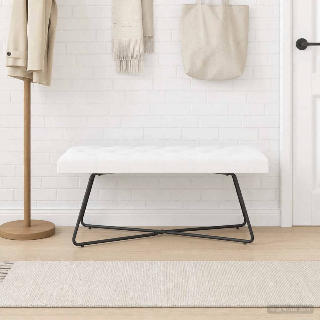 Panchina con bottoni imbottiti Bianco 110 x 40 x 46 cm Tessuto 42038382