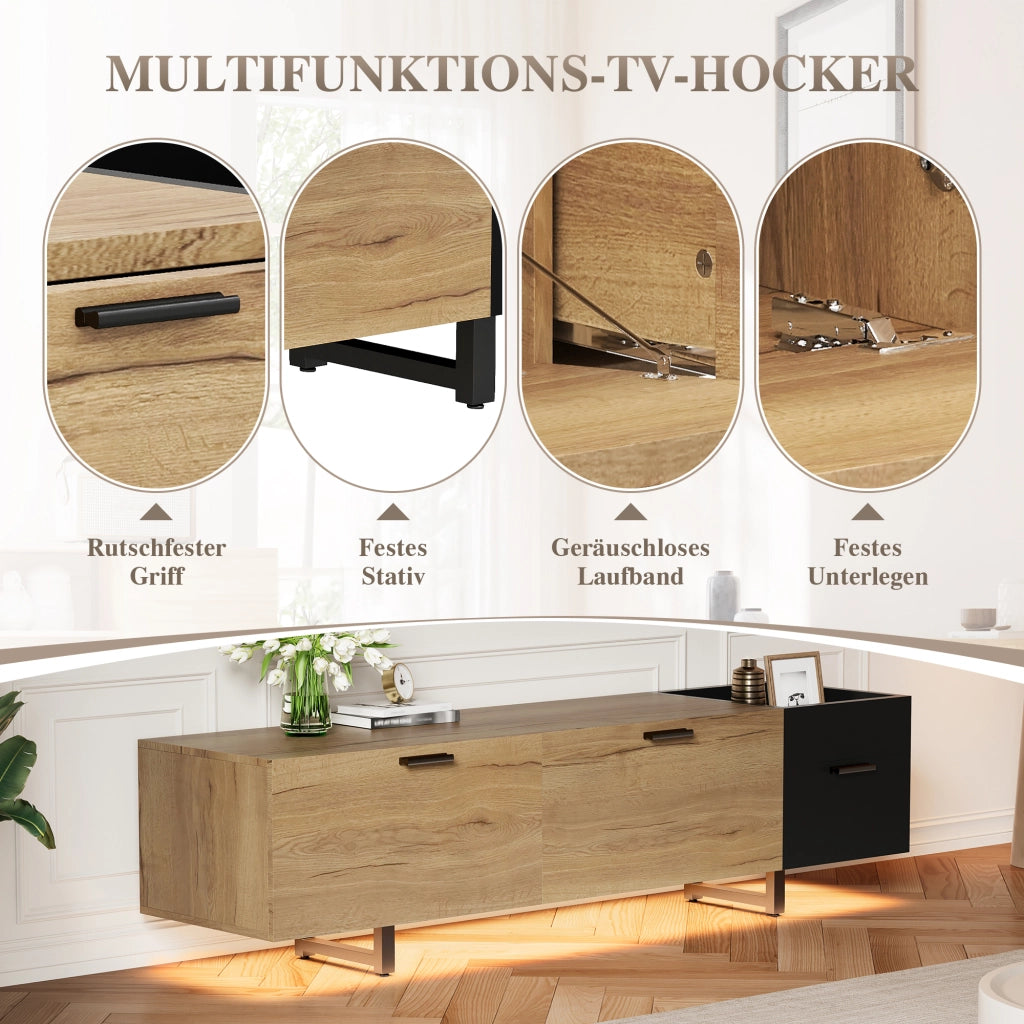 MOBILE TV 180x38x49 cm in legno ingegnerizzato nero e tono legno con LED
