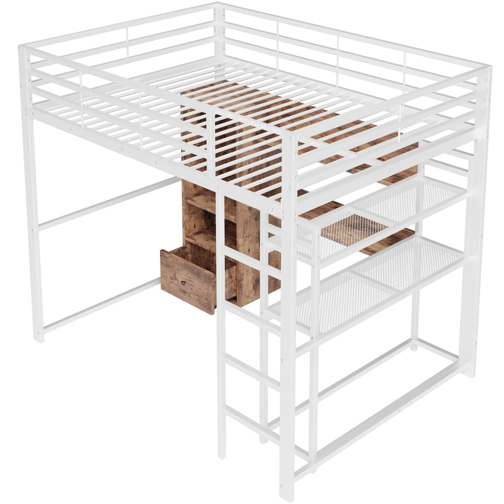 Letto a castello bianco con funzione cassetti in metallo e MDF 140x200cm