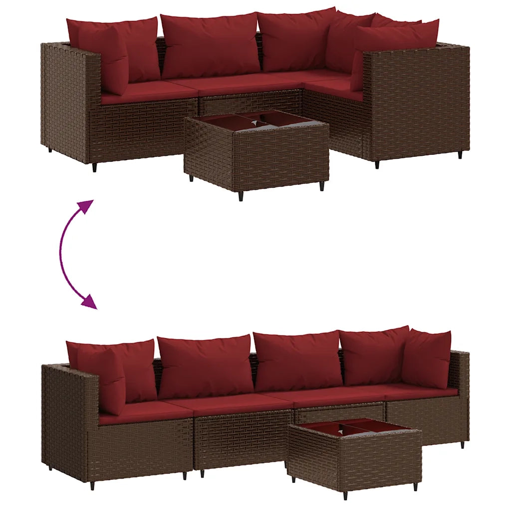 vidaXL Set Divani da Giardino 5 pz con Cuscini Marrone in Polyrattan