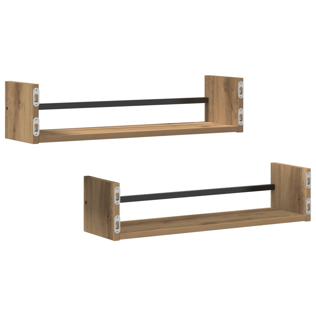 Mensole a parete 2 pezzi Rovere artigianale 60x16x14 cm Legno ingegnerizzato