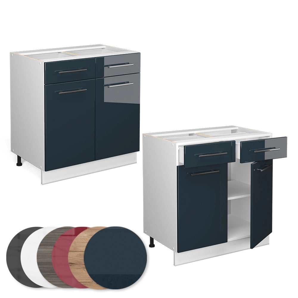Mobiletto base per cucina Fame-Line Blu scuro lucido/Bianco 80 cm senza piano di lavoro Vicco