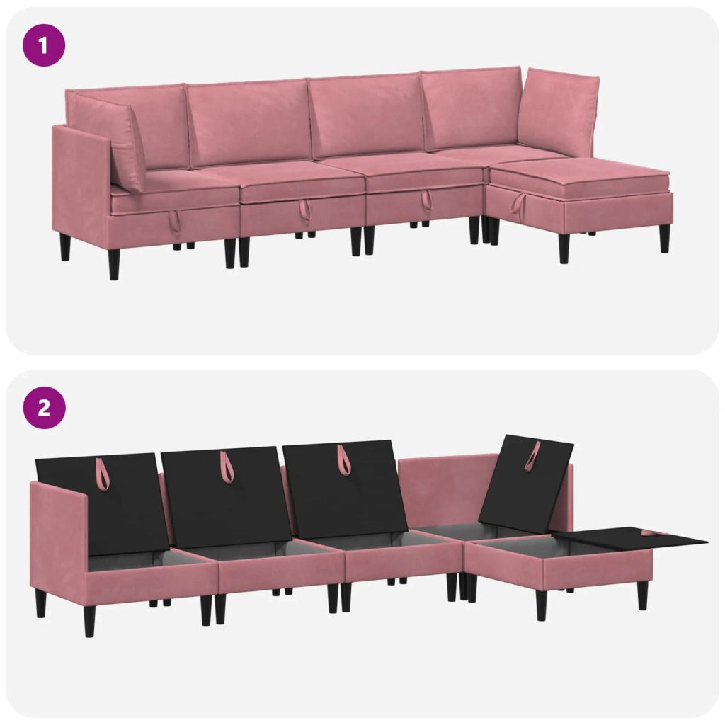 Set di mobili per il soggiorno con cuscino 5 pcs Rosa Velluto 3413746
