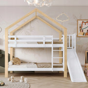 Letto a castello 90x200 - Xylo - Bianco/Naturale con scivolo e scala