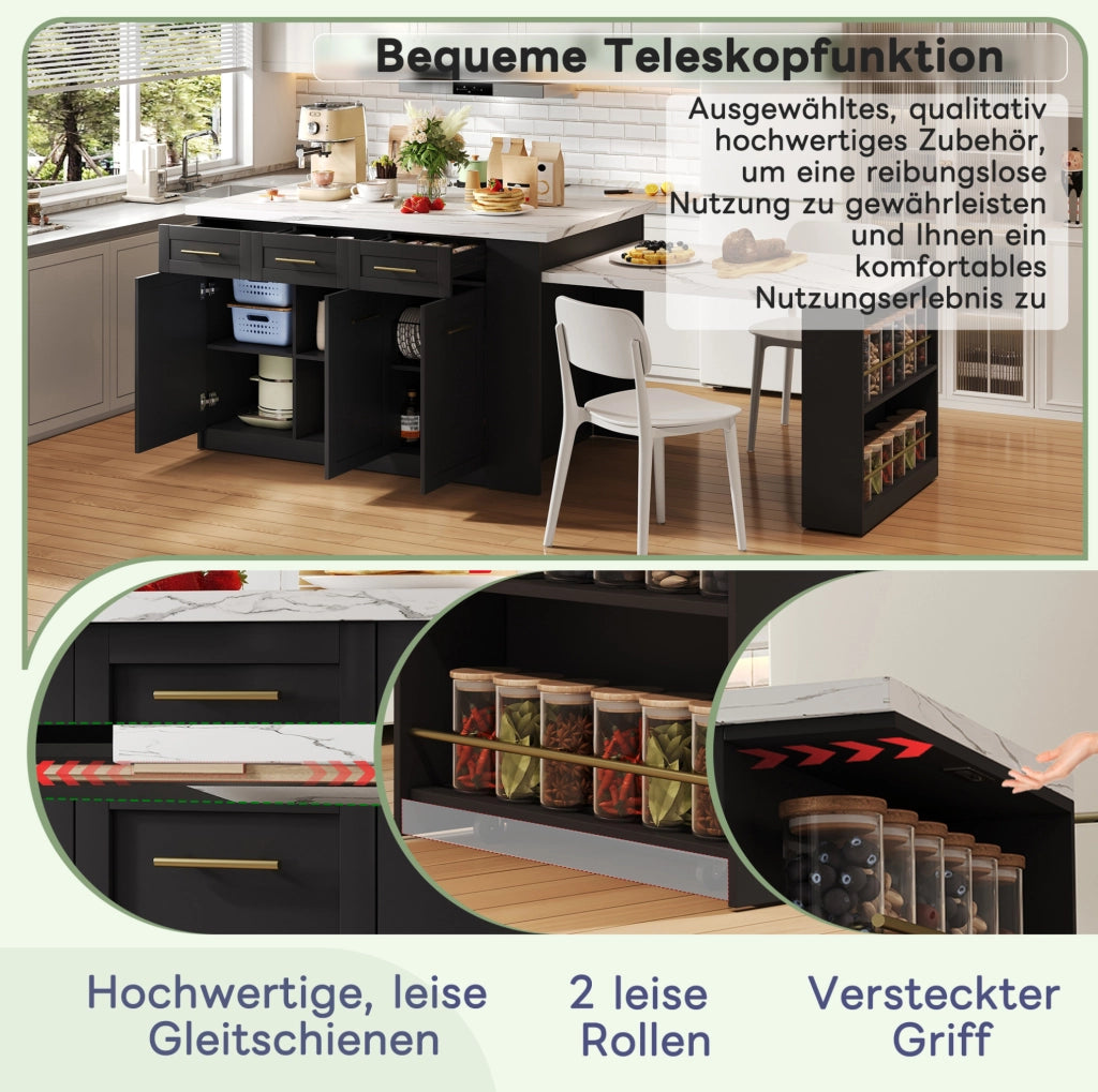 Isola cucina con tavolo estraibile e contenitore 150x90 cm