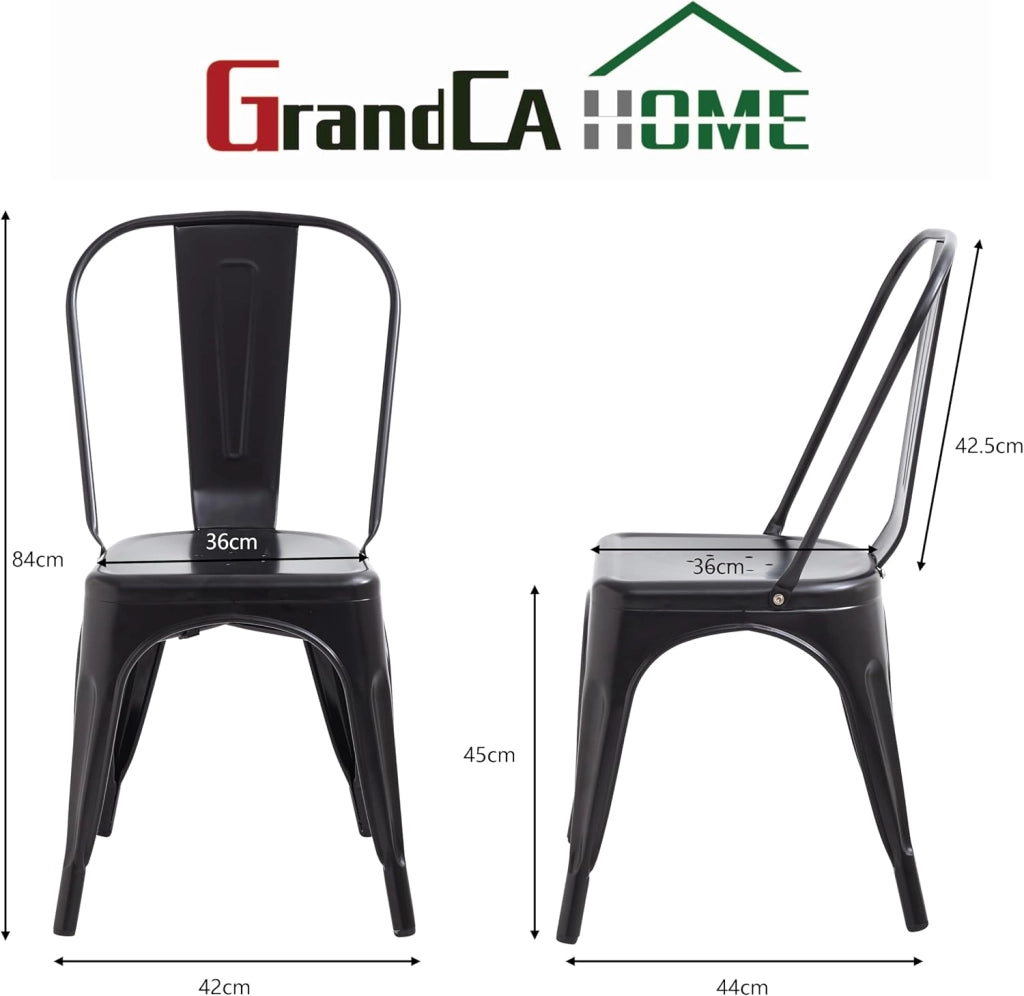 GrandCA HOME Set di 8 Sedie Industriali in Metallo, Sedie da Pranzo Impilabili in Stile Vintage, Adatte per Sedie da Giardino per Esterni o Interni Sedie da Patio, Nero